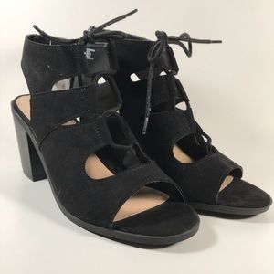 Time and Tru black peep toe lace up booties NWT